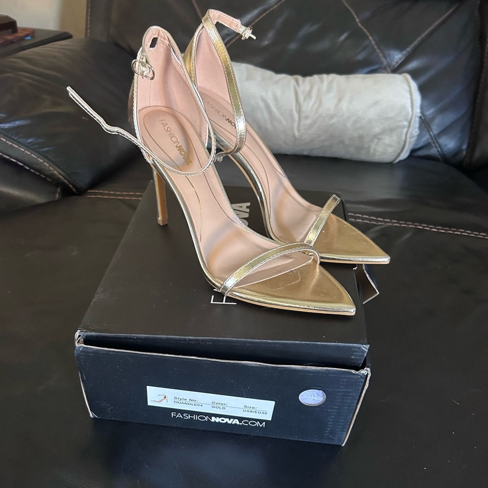 Gold strapped Fashion Nova heels